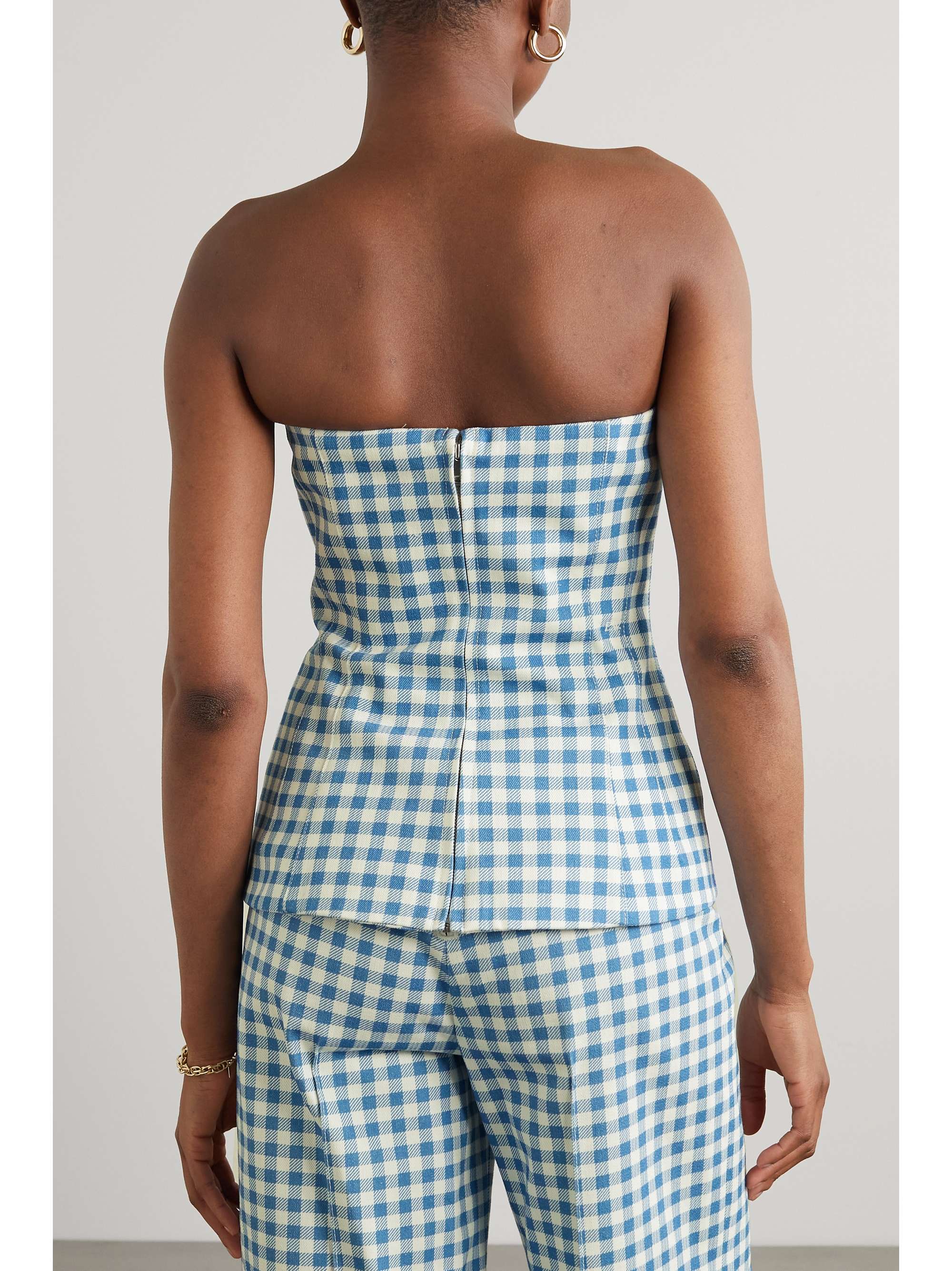 EMILIA WICKSTEAD Kerina strapless gingham denim bustier top NETAPORTER