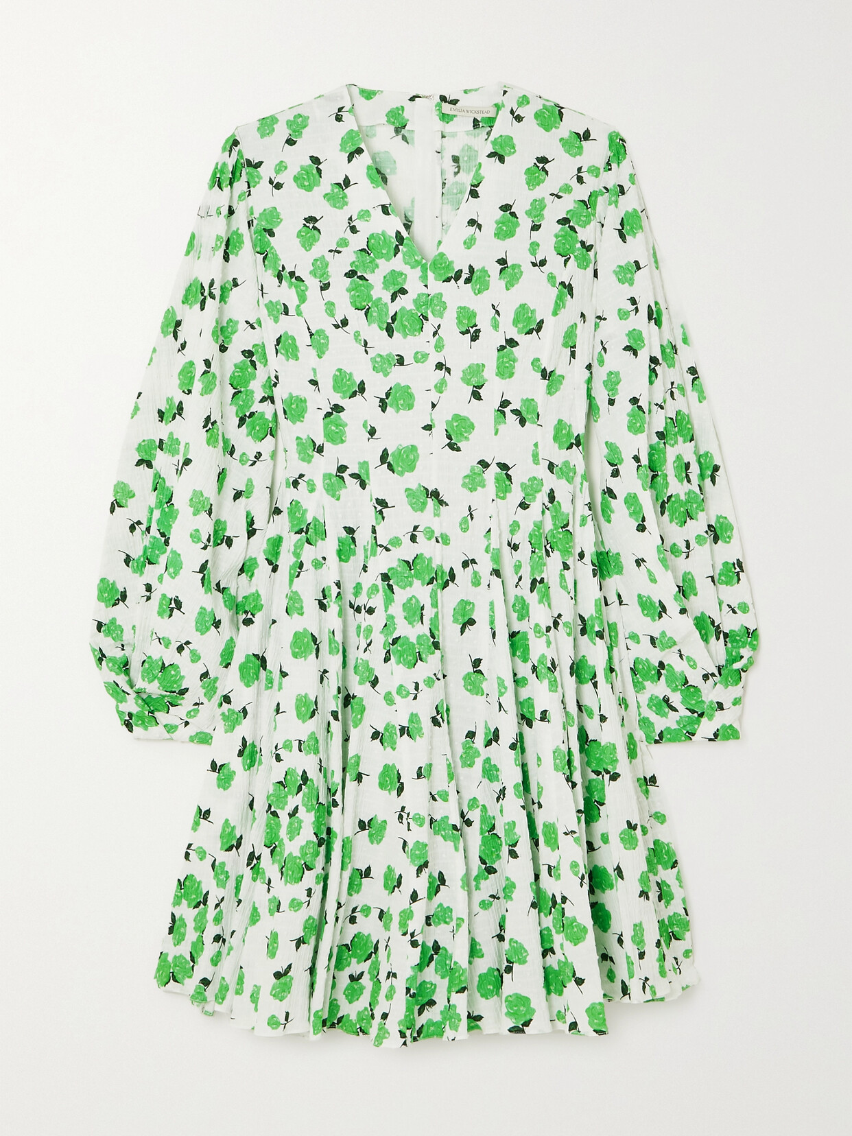 Emilia Wickstead - Alexa Floral-print Swiss-dot Textured Cotton-blend Mini Dress - Green