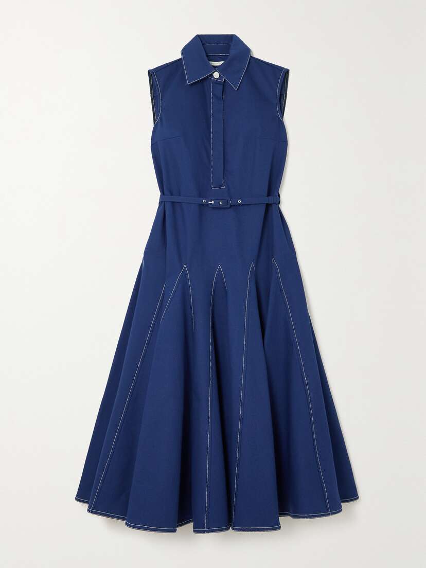 Emilia Wickstead Monique Belted Topstitched Denim Midi Dress