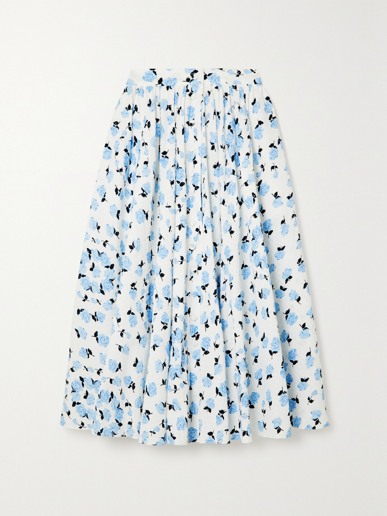 Emilia Wickstead Allegra Floral-print Textured Stretch-cotton Midi Skirt - Blue