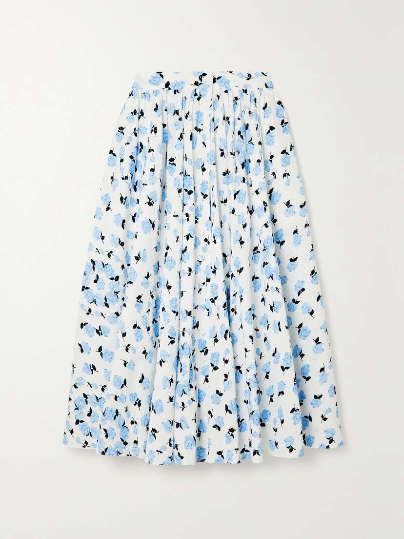 Emilia Wickstead Allegra Floral-print Textured Stretch-cotton Midi Skirt - UK 16