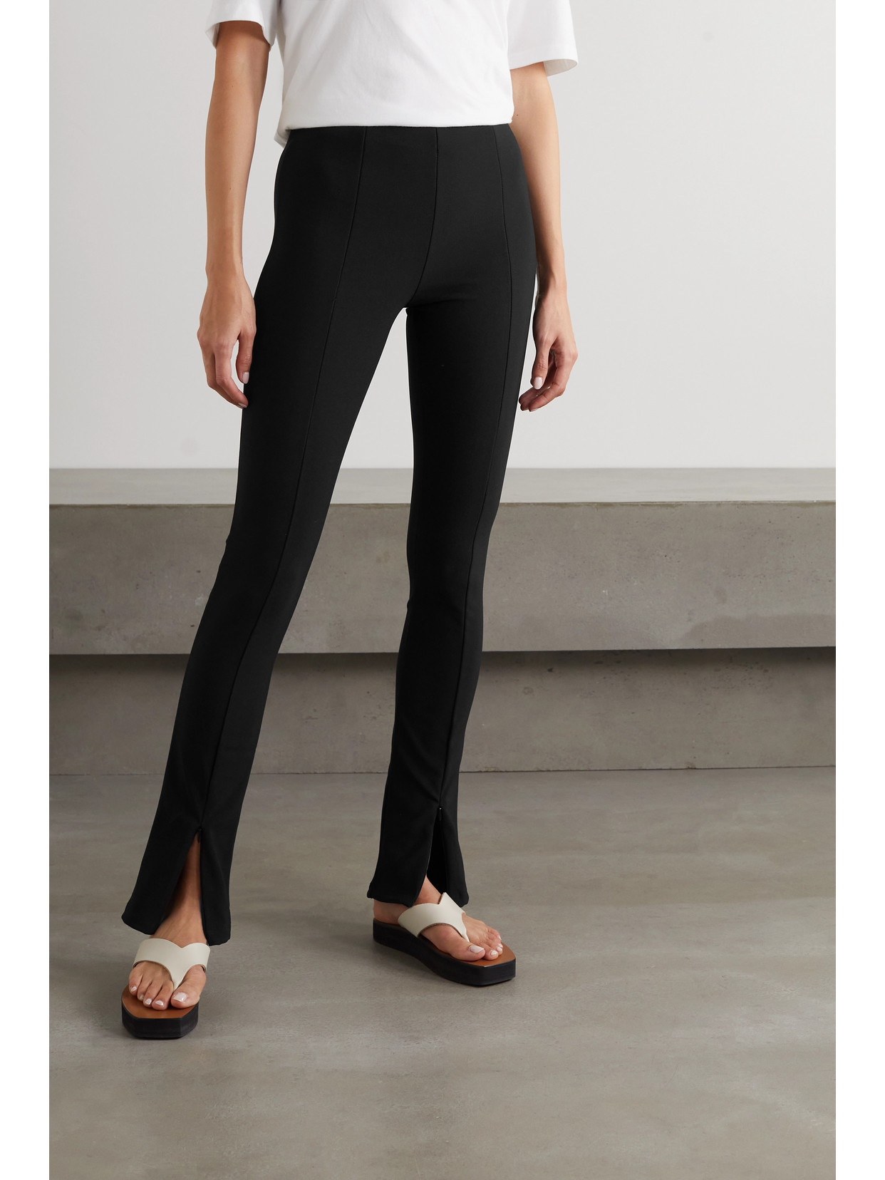 Shop The Frankie Shop Reya Ribbed Stretch-jersey Flared Leggings In Black