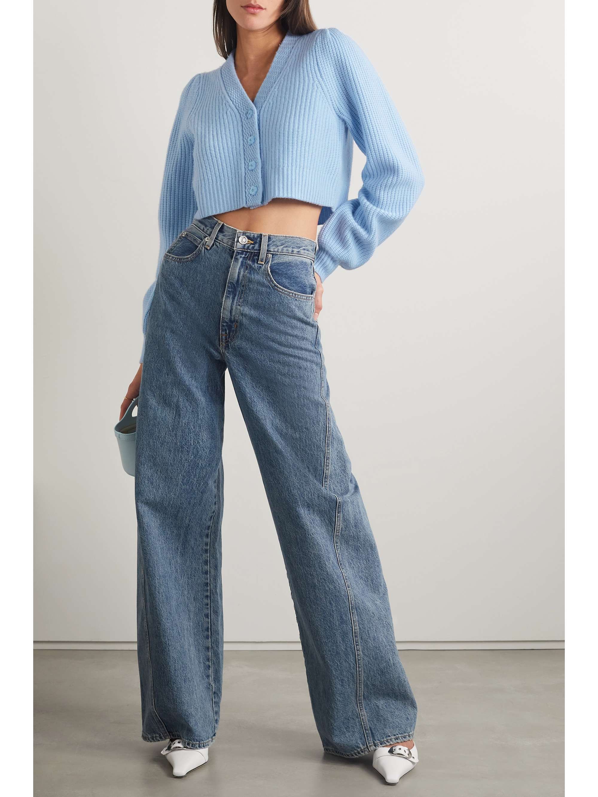 Sky blue Avignon cropped ribbed wool and cashmere-blend cardigan | LOVESHACKFANCY | NET-A-PORTER