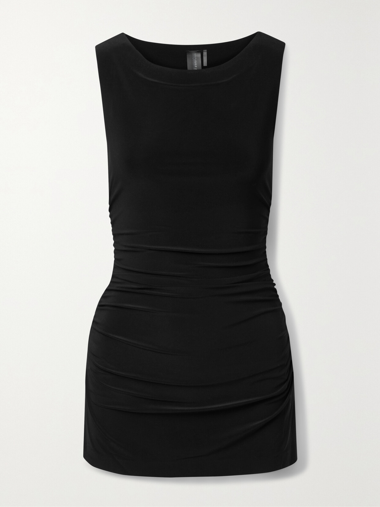 Shop Norma Kamali Ruched Stretch-jersey Mini Dress In Black