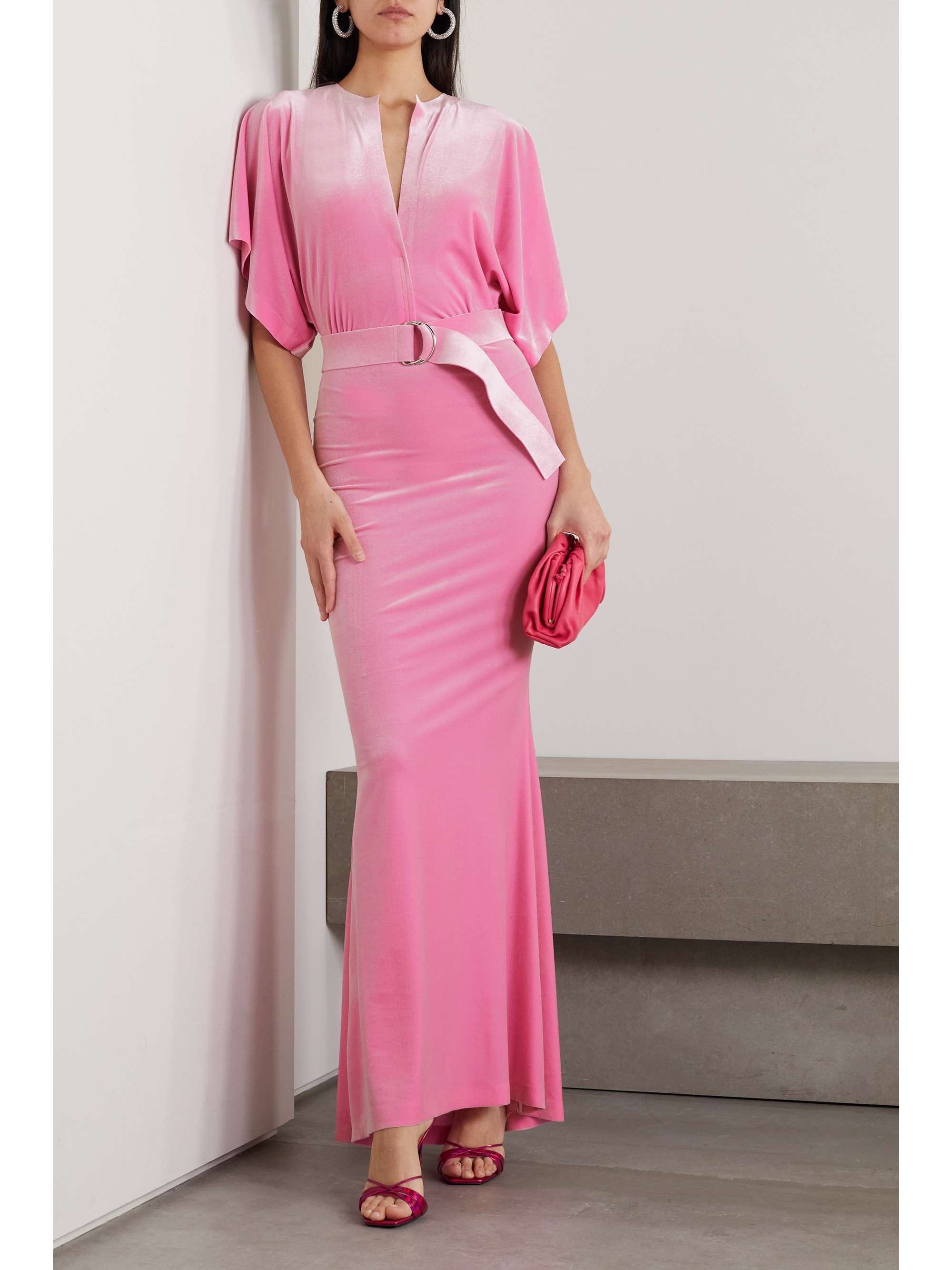 NORMA KAMALI Obie belted stretch-velvet maxi dress