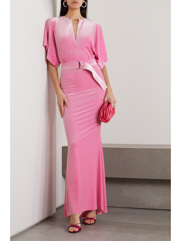 Norma Kamali Obie belted stretch-velvet maxi dress