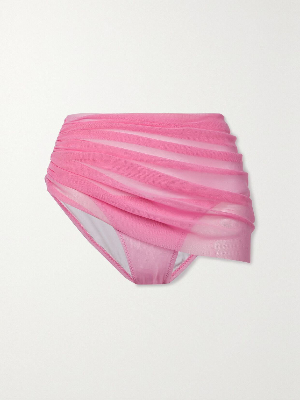 Norma Kamali Diana Ruched Stretch-tulle Bikini Briefs In Candy Pink