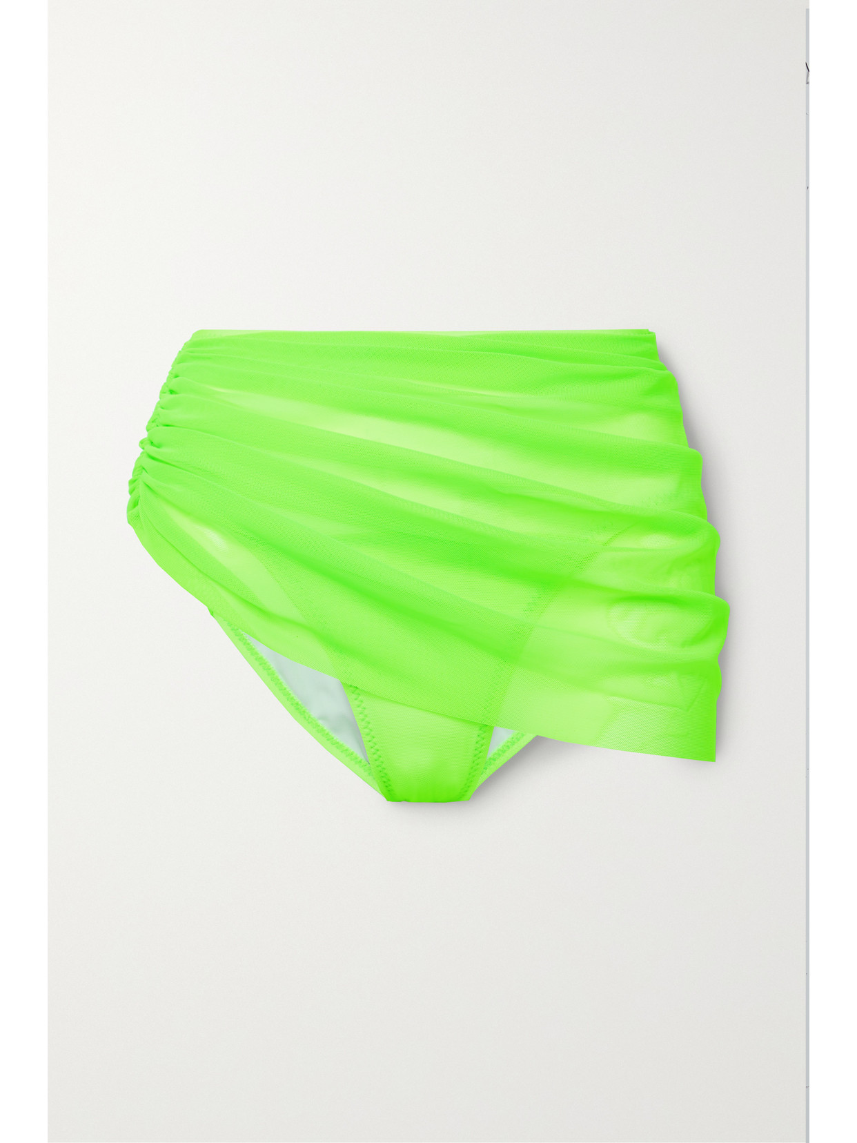 Norma Kamali - Diana Ruched Neon Stretch-tulle Bikini Briefs - Green