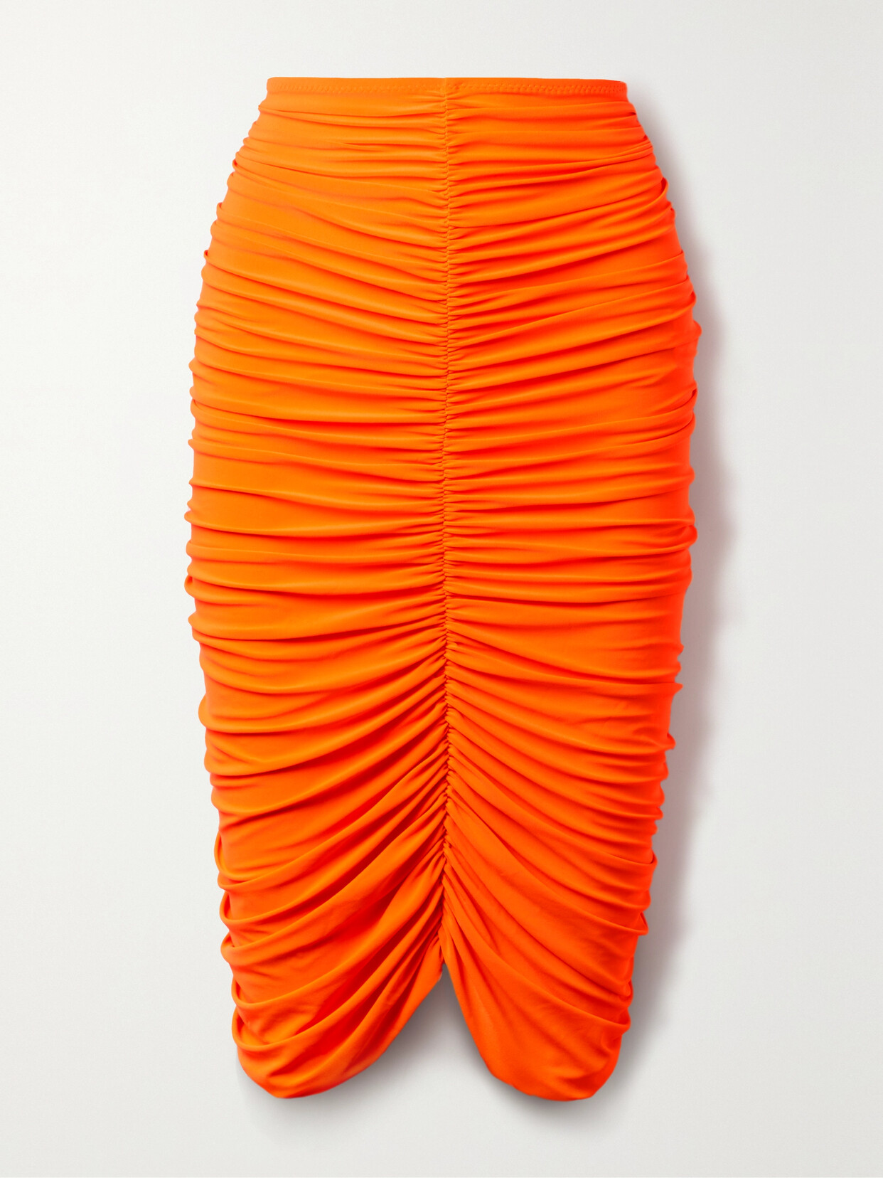 Norma Kamali - Ruched Neon Stretch-jersey Skirt - Orange