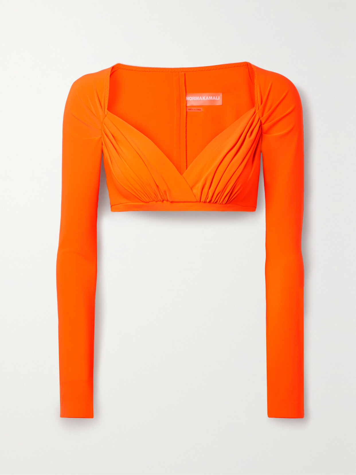 Norma Kamali - Cropped Ruched Neon Stretch-jersey Top - Orange