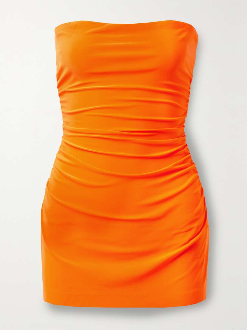 Norma Kamali Pickleball Strapless Ruched Stretch-jersey Mini Dress