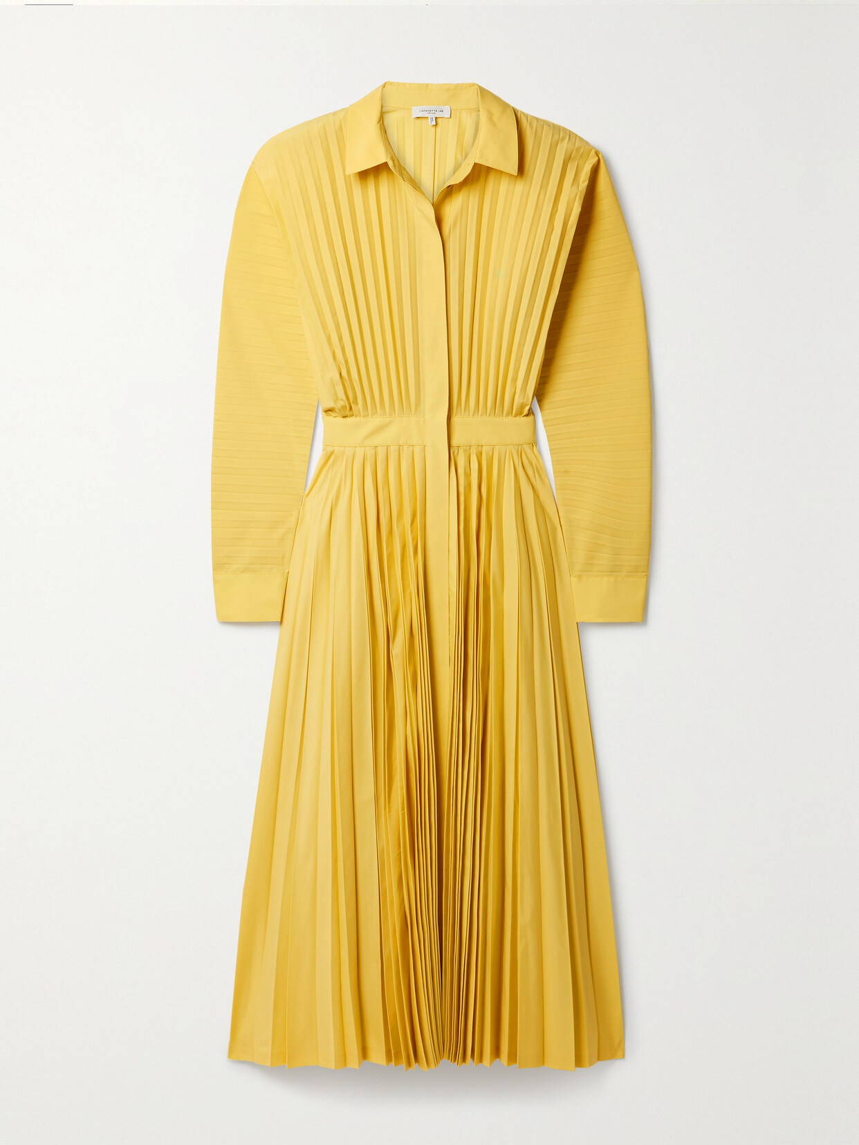 Lafayette148 Pleated Poplin Midi Shirt Dress - Yellow