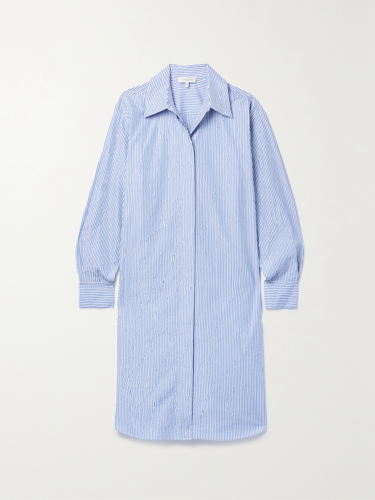 Lafayette148 Oversized Striped Crinkled Cotton-blend Shirt Dress