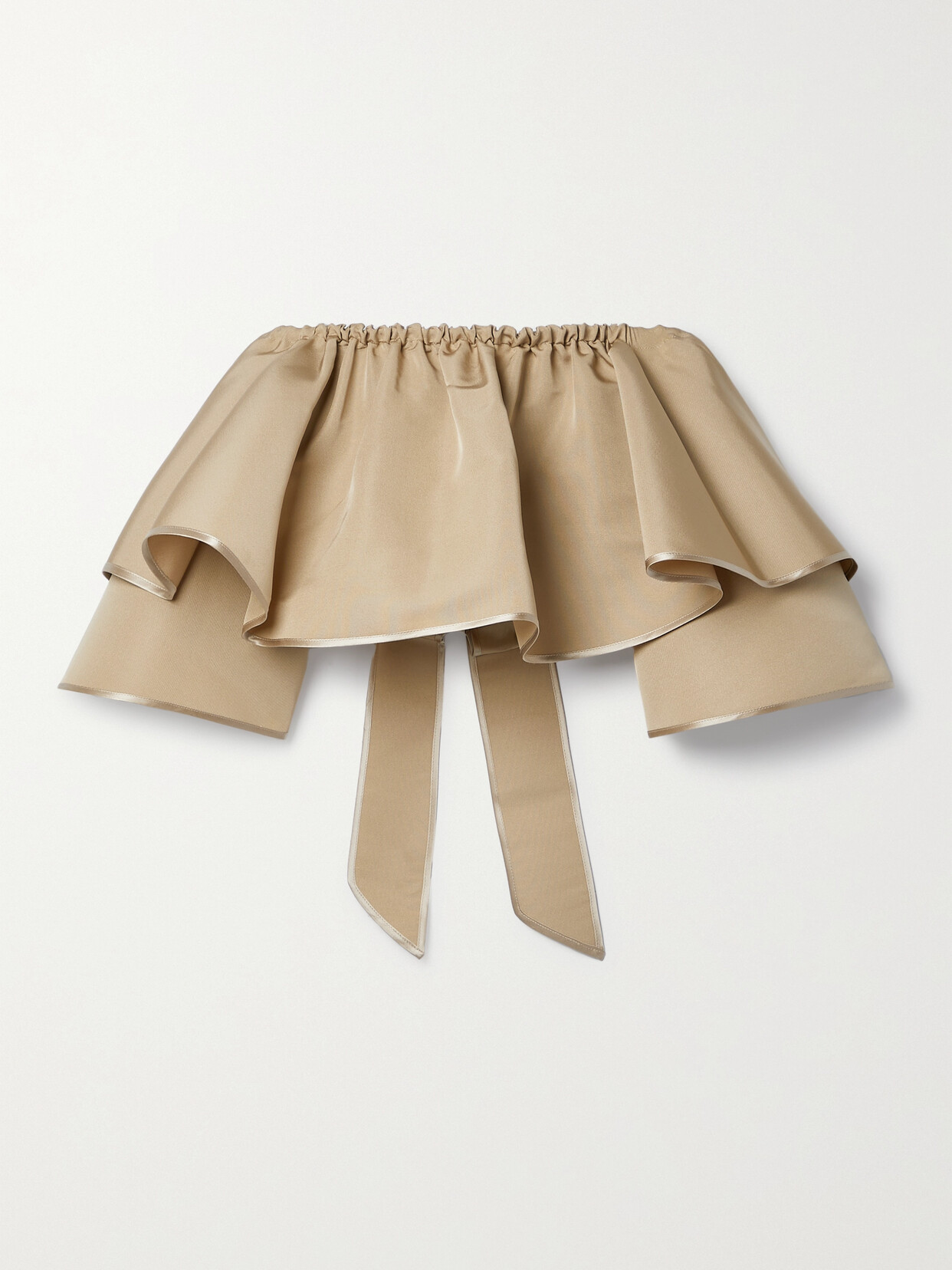 Adam Lippes - Cropped Ruffled Layered Silk-twill Top - Neutrals