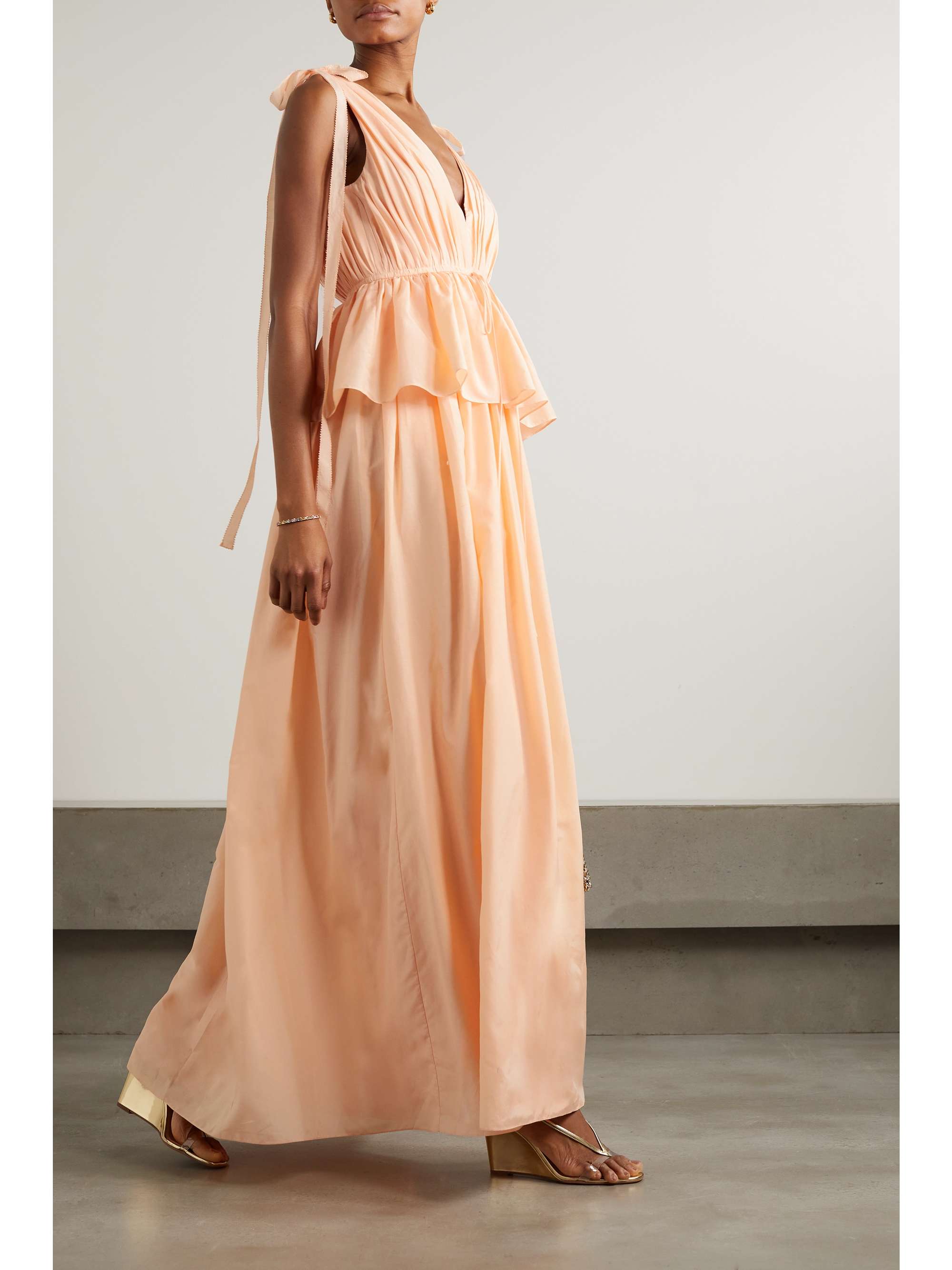 ADAM LIPPES Dendur tie-detailed pleated cotton and silk-blend voile gown