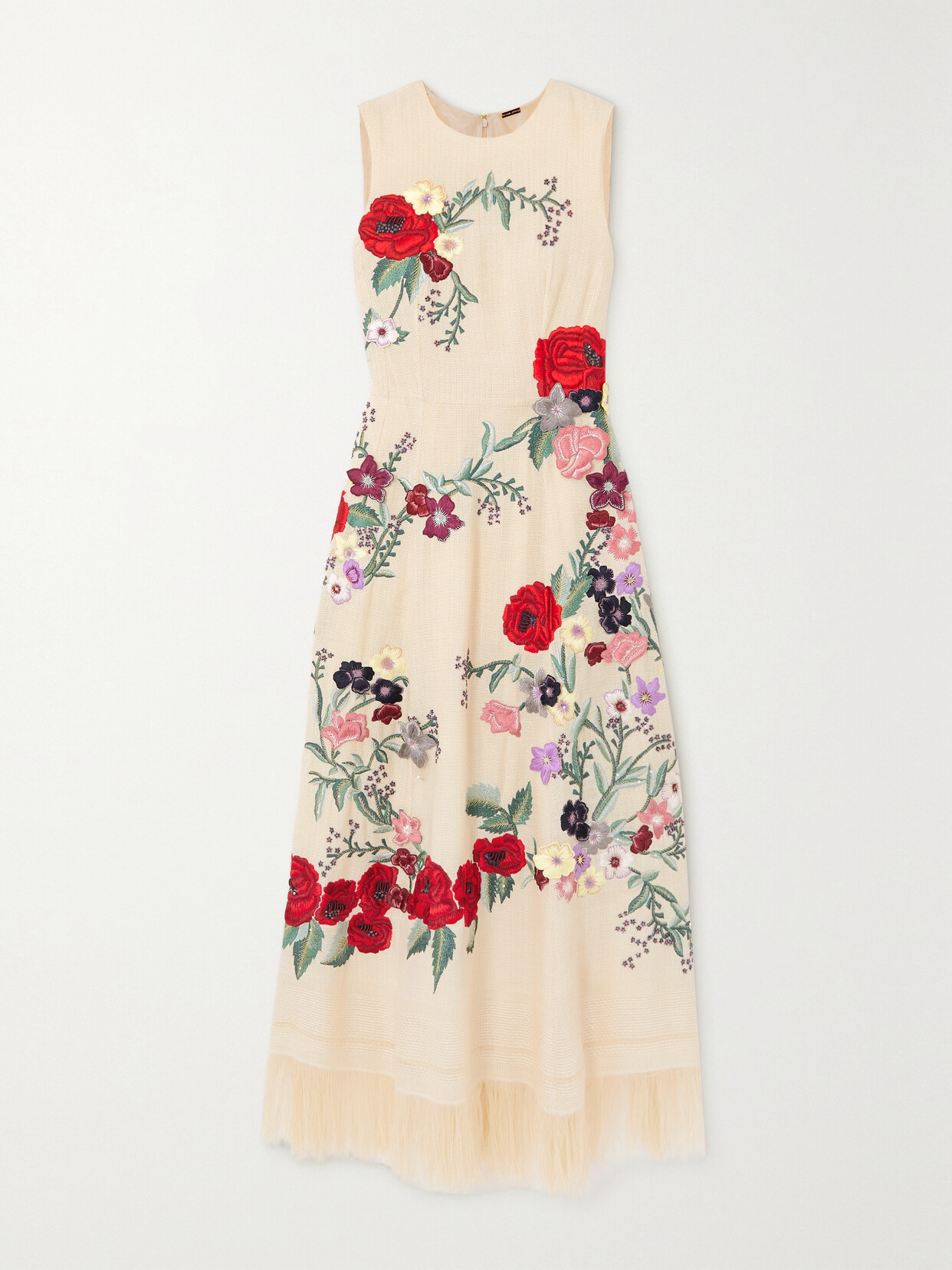 Adam Lippes - Eloise Fringed Appliquéd Embroidered Woven Maxi Dress - Ecru