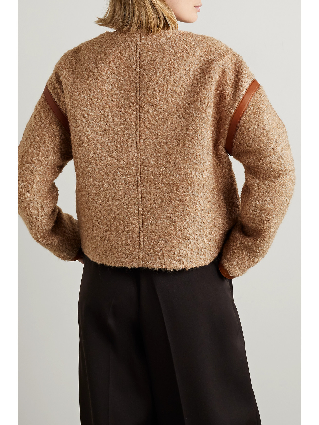 Shop Loro Piana Carina Leather-trimmed Mohair-blend Bouclé Jacket In Brown