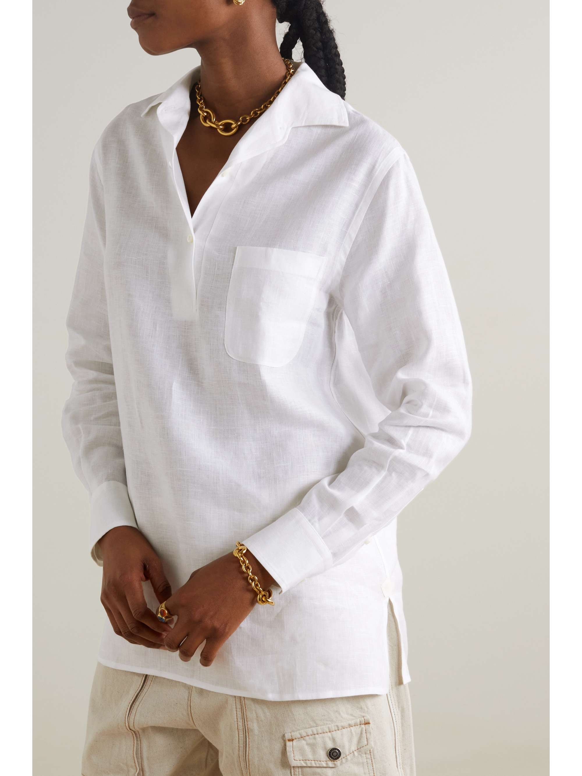 LORO PIANA Appliquéd linen shirt | NET-A-PORTER