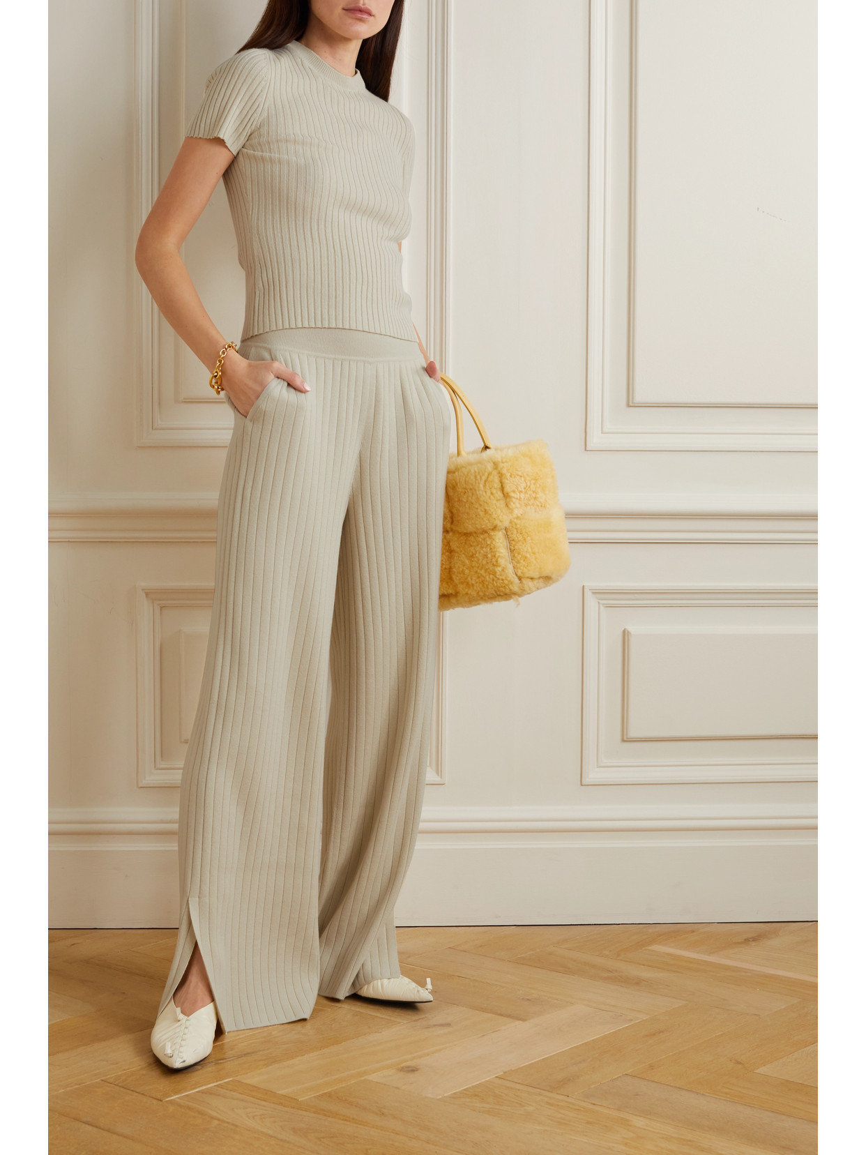 Loro Piana Ribbed Cashmere-blend Track Pants In Cream