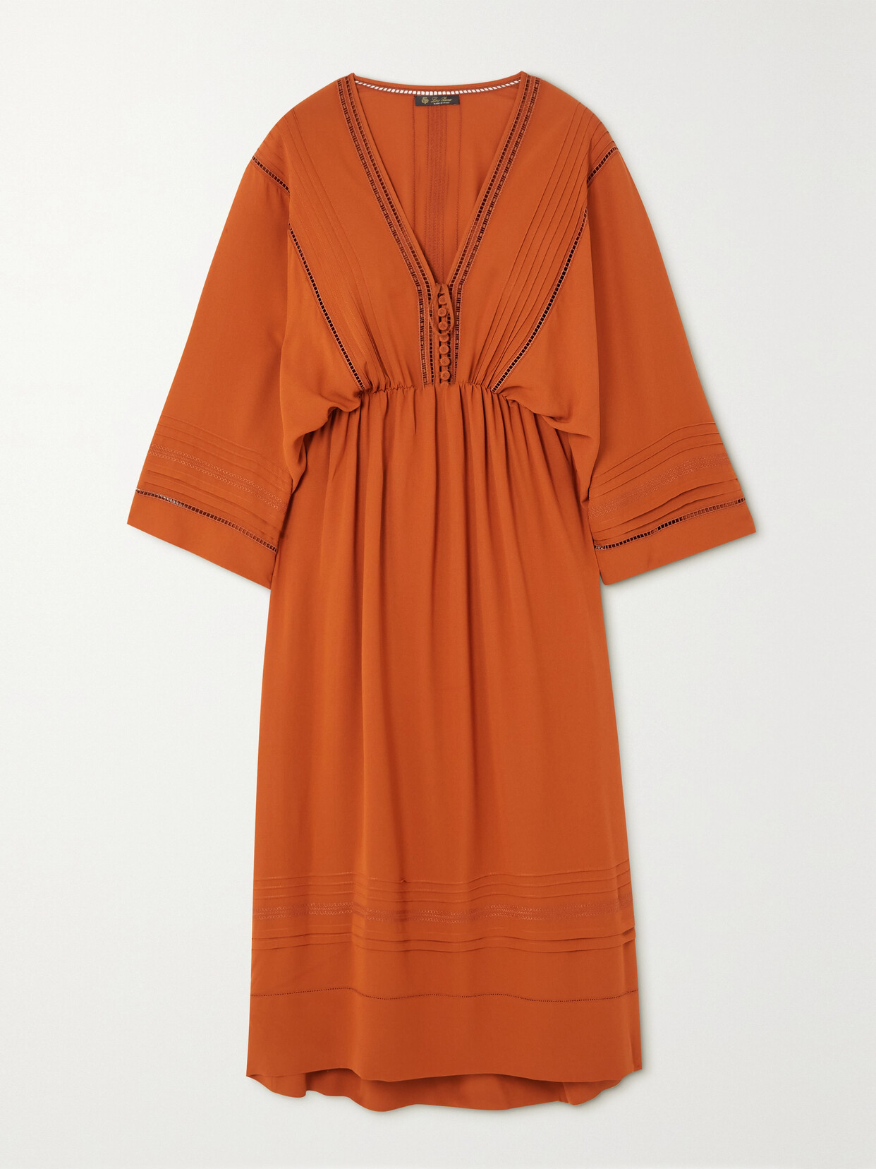 Loro Piana Henrietta Embroidered Silk Crepe De Chine Midi Dress In Orange