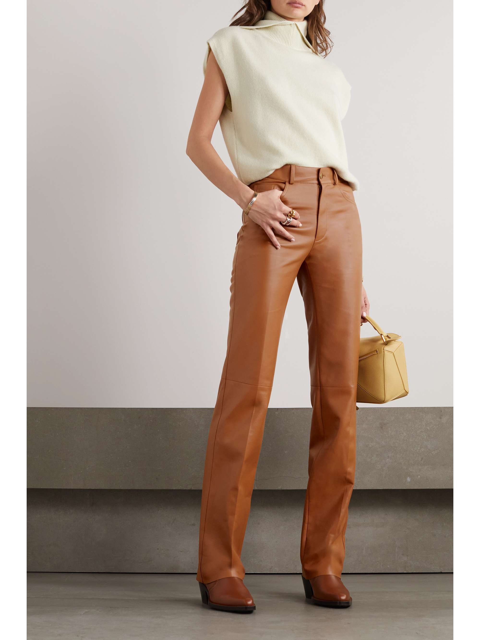 LORO PIANA Leather straight-leg pants