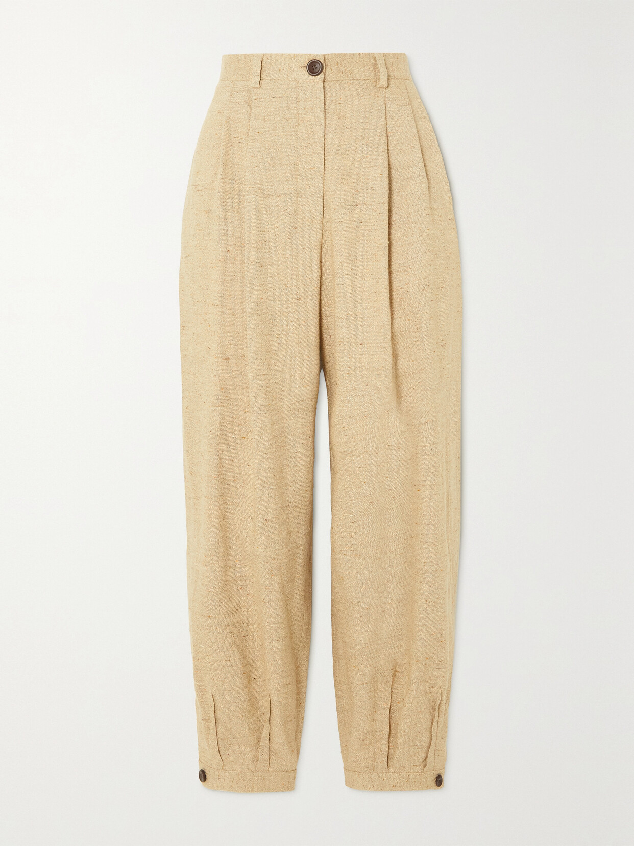 Loro Piana Phyllis Pleated Linen, Cashmere And Silk-blend Tweed Tapered Pants - Neutrals