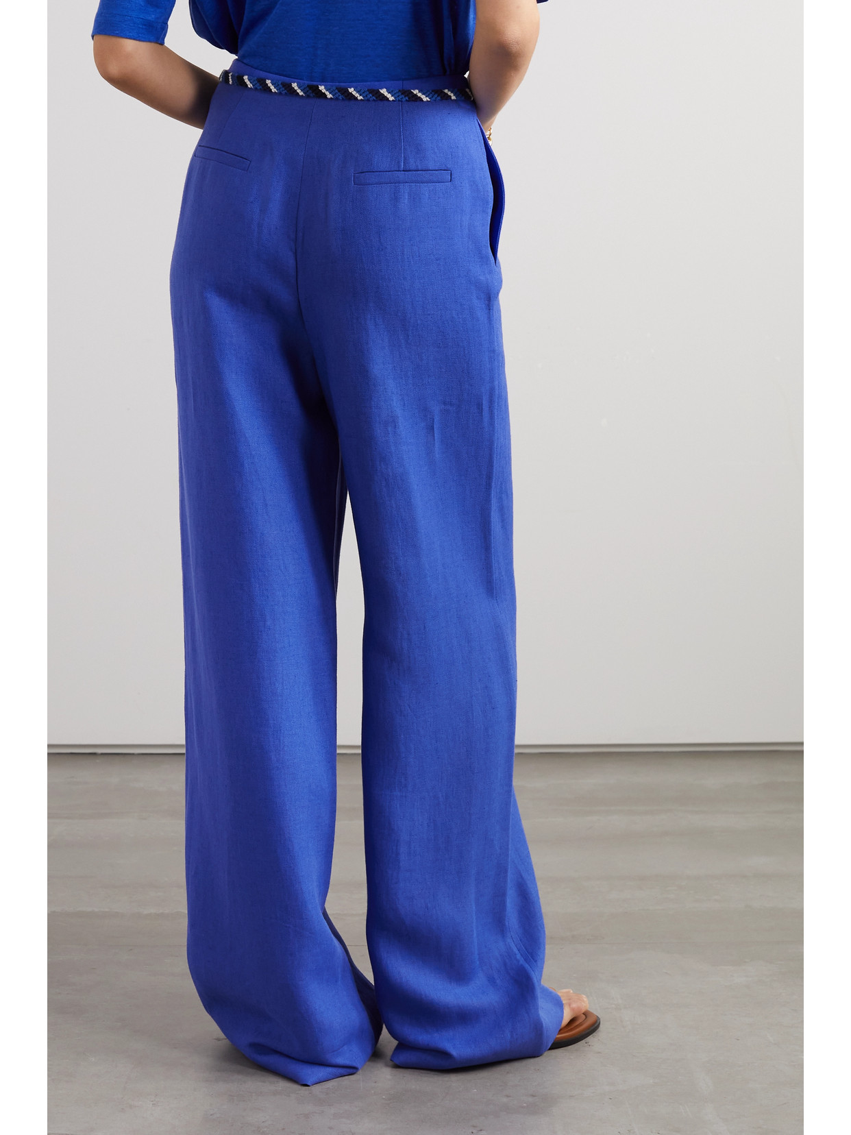 Shop Loro Piana Antigua Linen-twill Wide-leg Pants In Blue