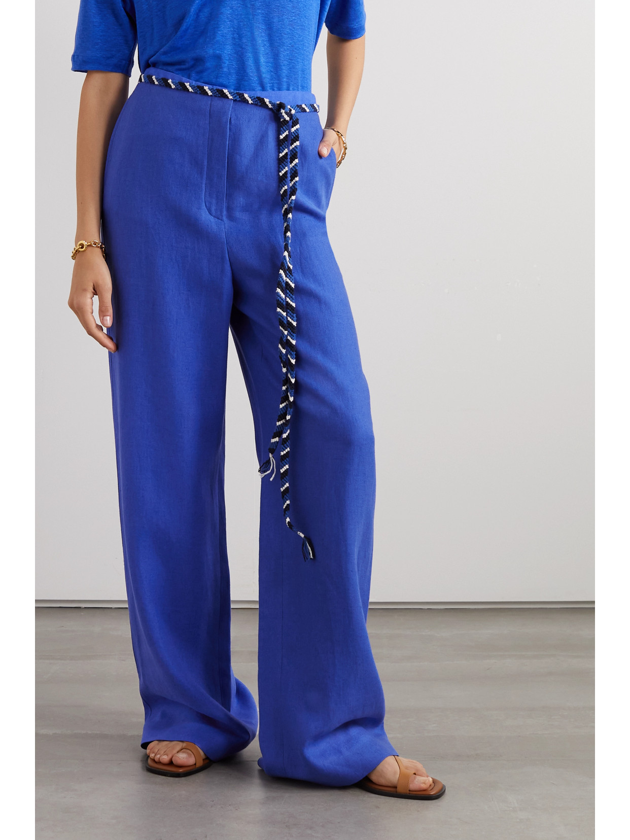 Shop Loro Piana Antigua Linen-twill Wide-leg Pants In Blue