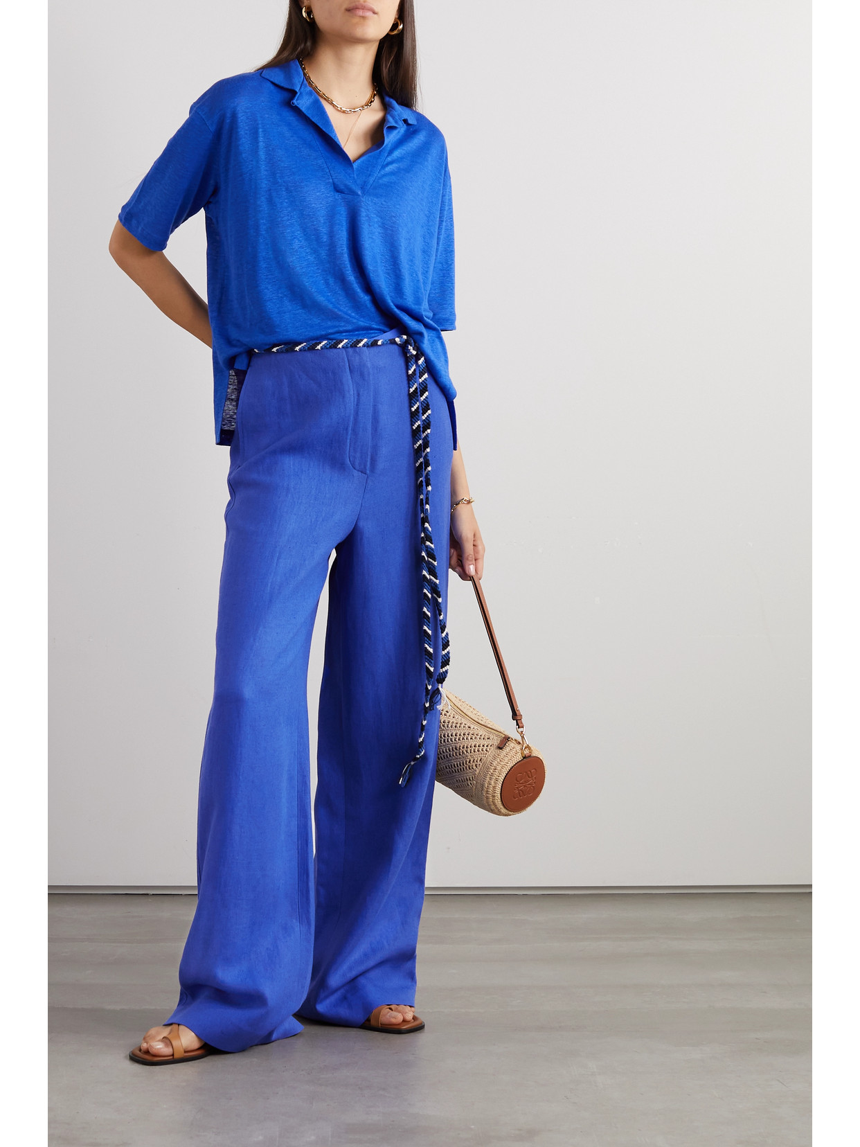 Shop Loro Piana Antigua Linen-twill Wide-leg Pants In Blue