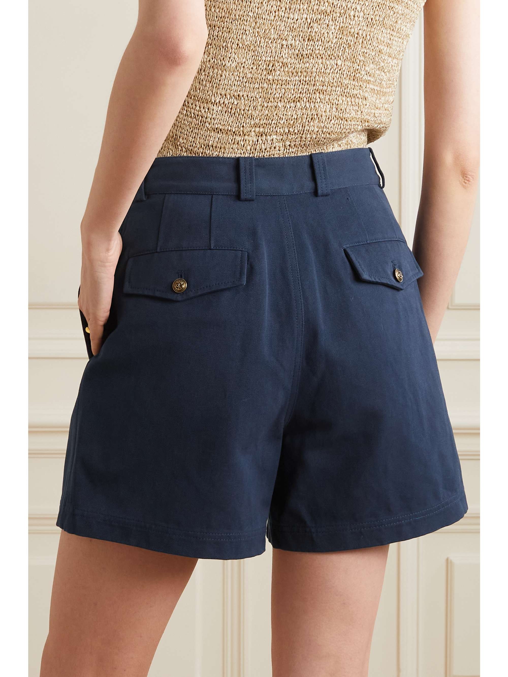 LORO PIANA Pleated cotton and linen-blend twill shorts
