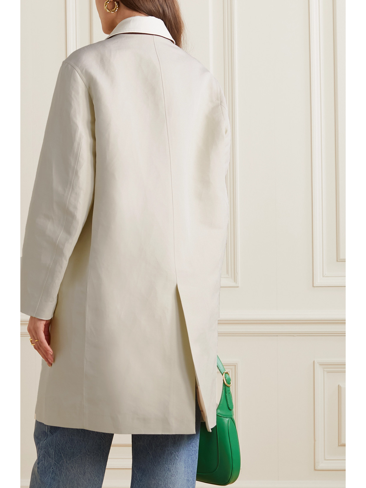 Loro Piana Suede-trimmed Cotton-blend Gabardine Coat In White