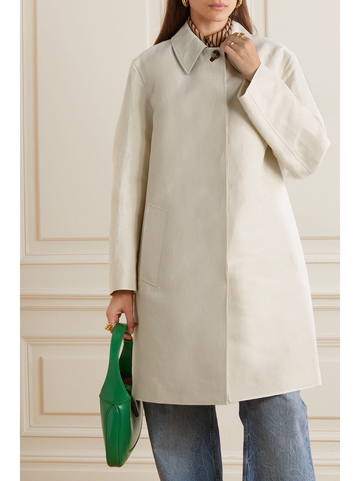 Loro Piana Suede-trimmed Cotton-blend Gabardine Coat In White