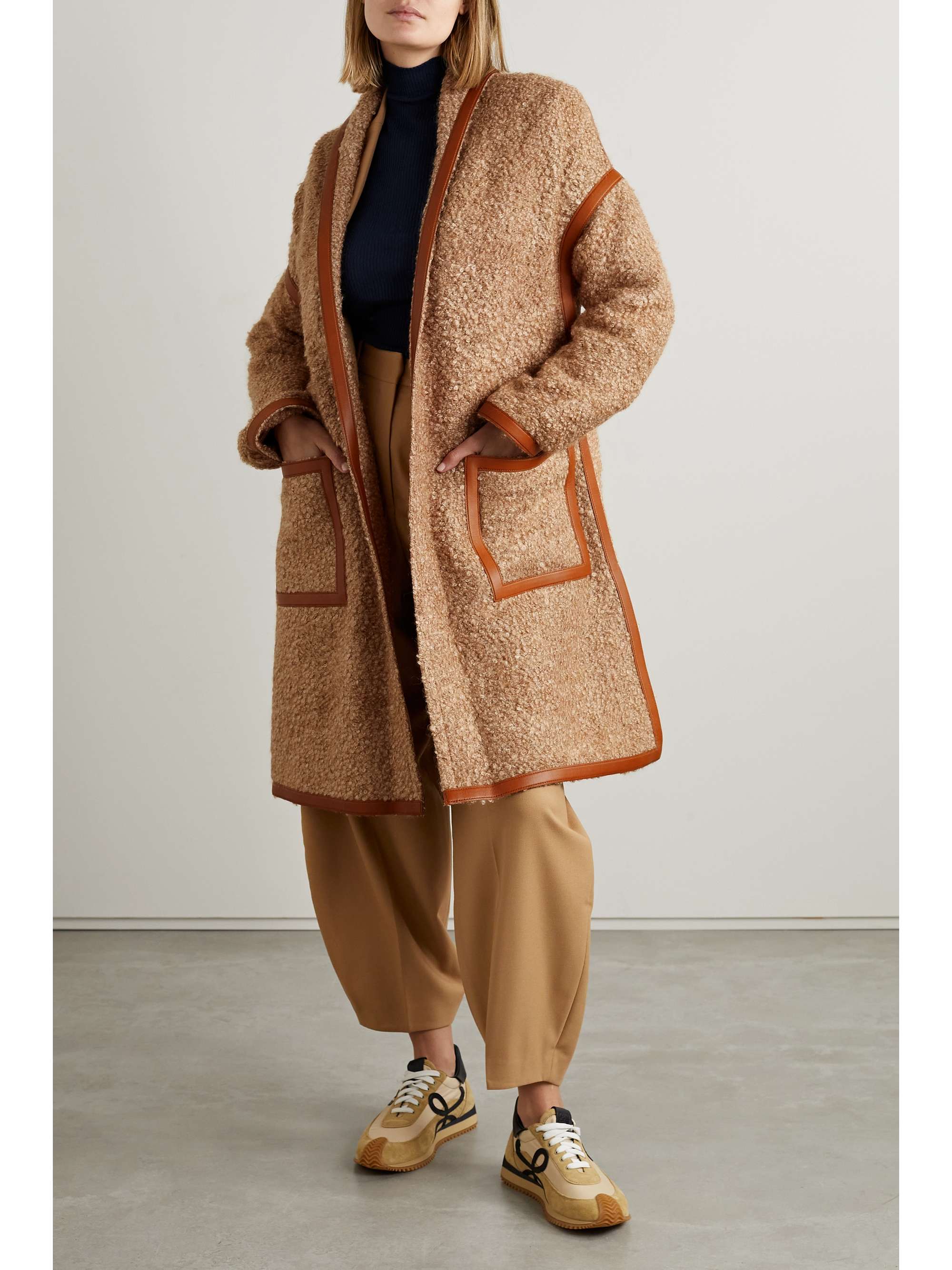 LORO PIANA Reinhold leather-trimmed mohair-blend bouclé coat
