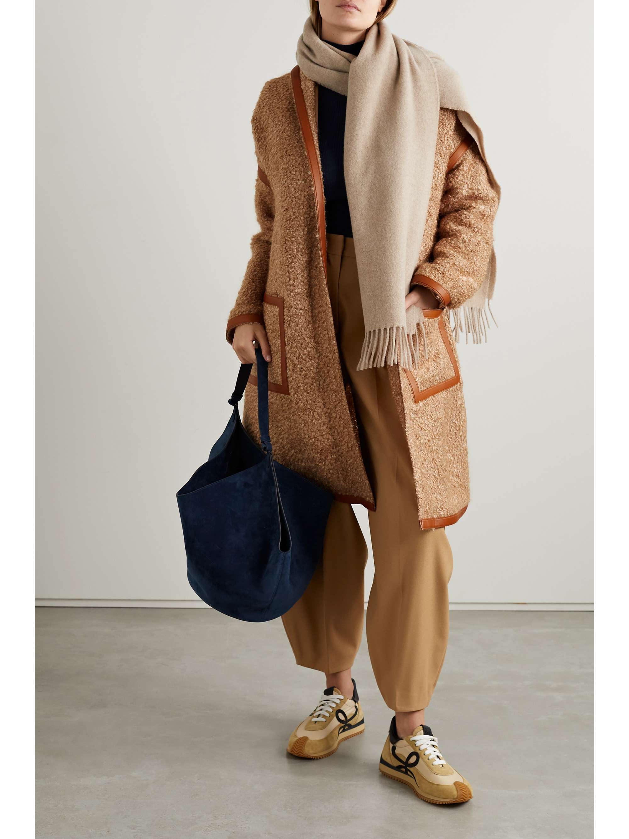 LORO PIANA Reinhold leather-trimmed mohair-blend bouclé coat