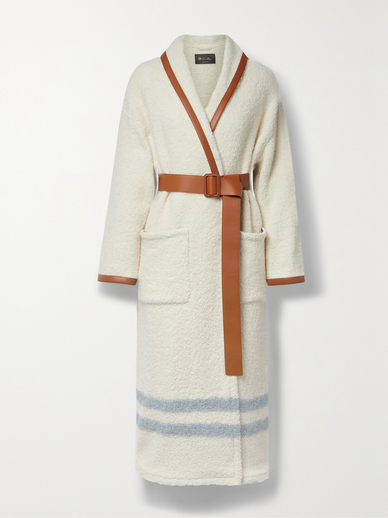 Loro Piana - Arbel Belted Leather-trimmed Striped Alpaca-blend Bouclé Coat - White