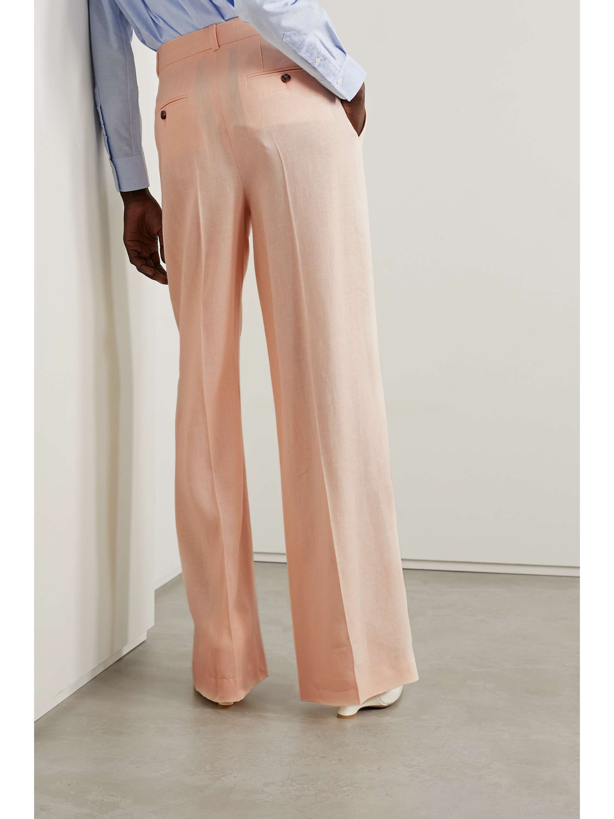 Shop Loro Piana Nyack Pleated Linen And Wool-blend Wide-leg Pants In Cream