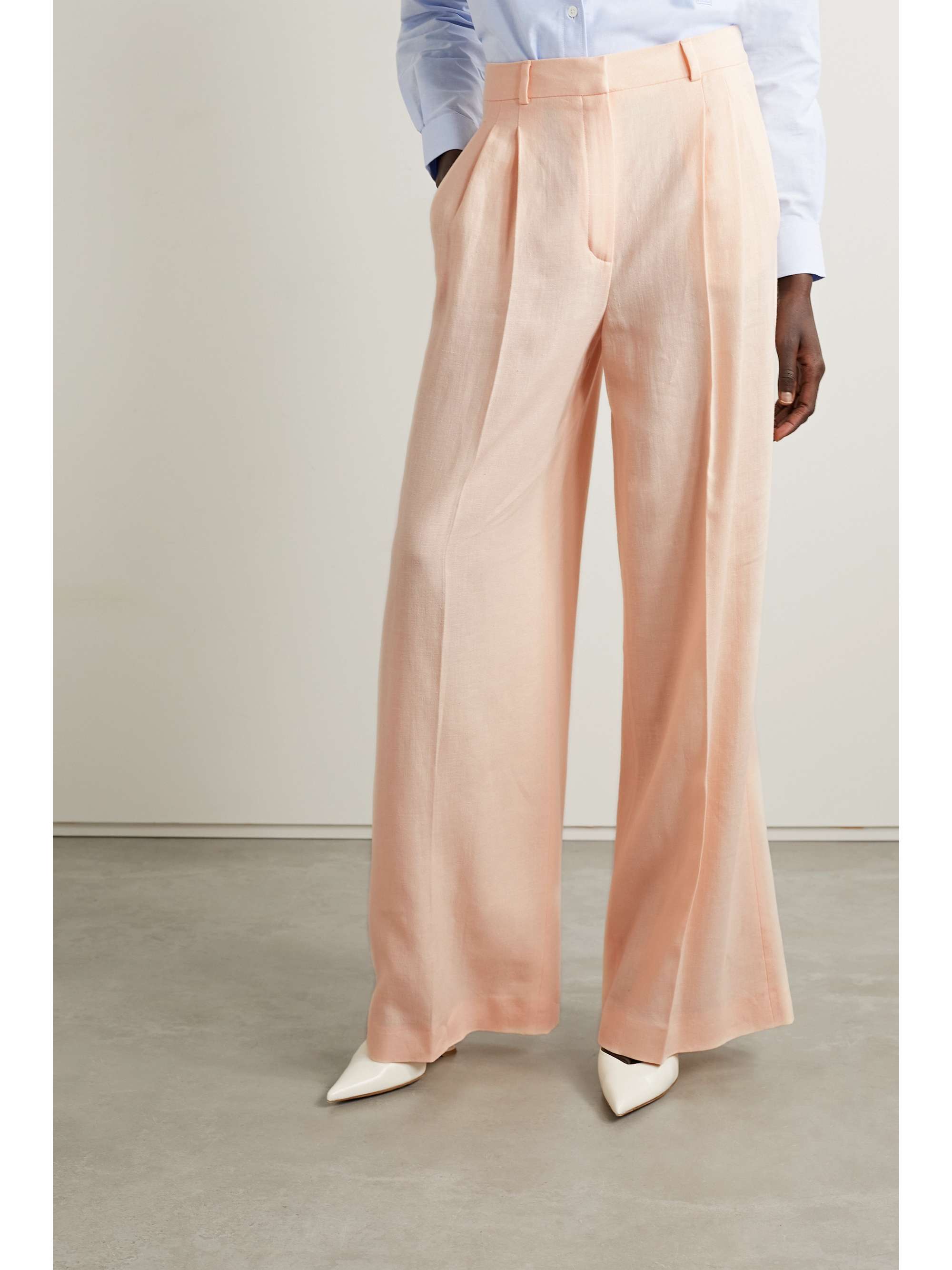 Shop Loro Piana Nyack Pleated Linen And Wool-blend Wide-leg Pants In Cream