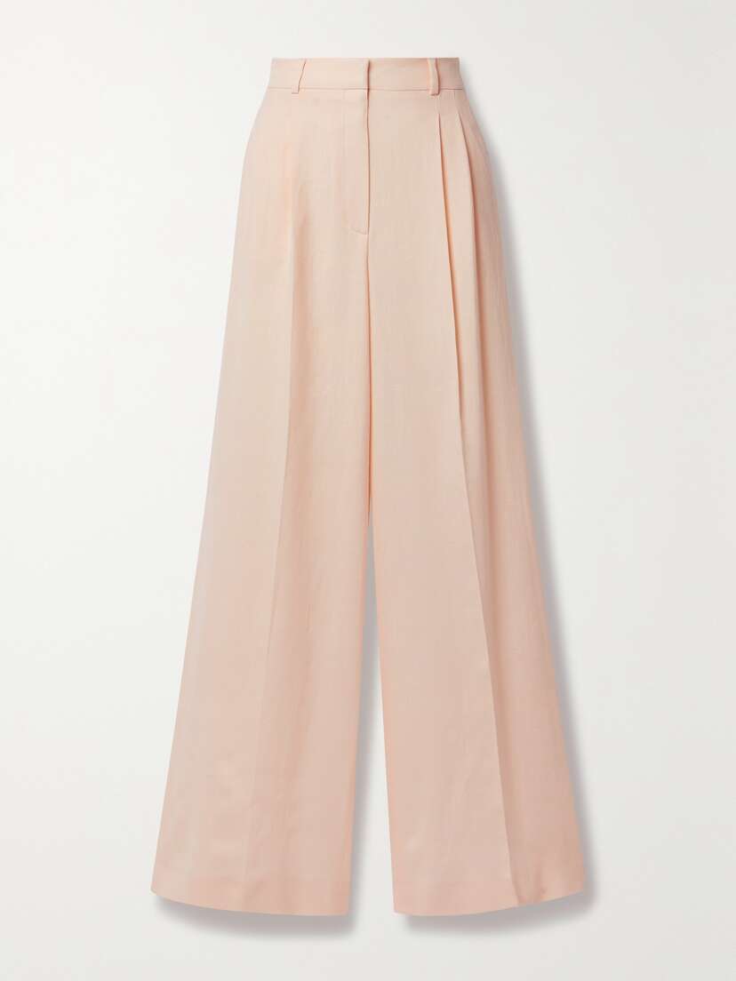 Loro Piana Nyack Pleated Linen And Wool-blend Wide-leg Pants
