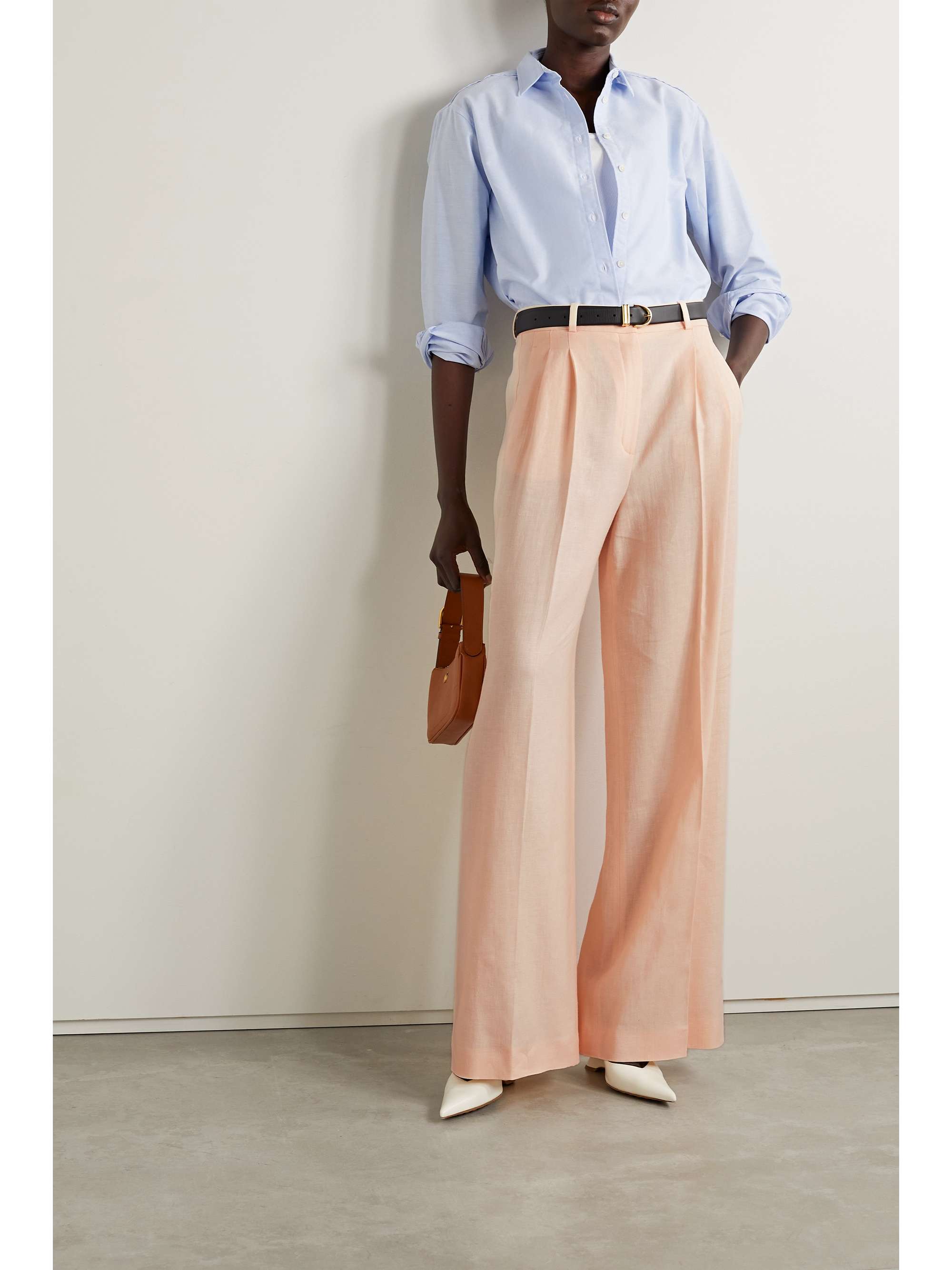 Shop Loro Piana Nyack Pleated Linen And Wool-blend Wide-leg Pants In Cream