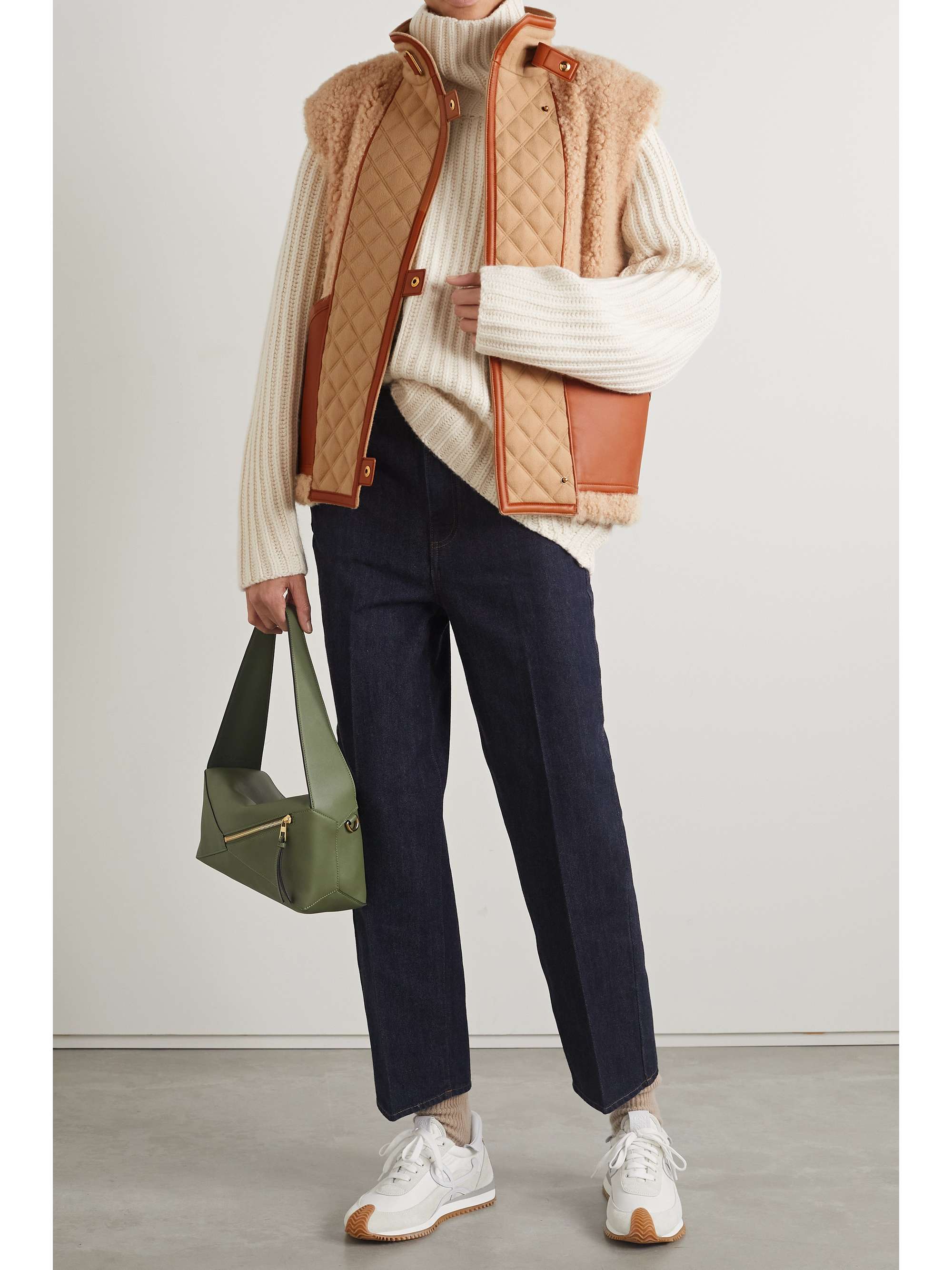LORO PIANA Maikel quilted cashmere and leather-trimmed shearling vest