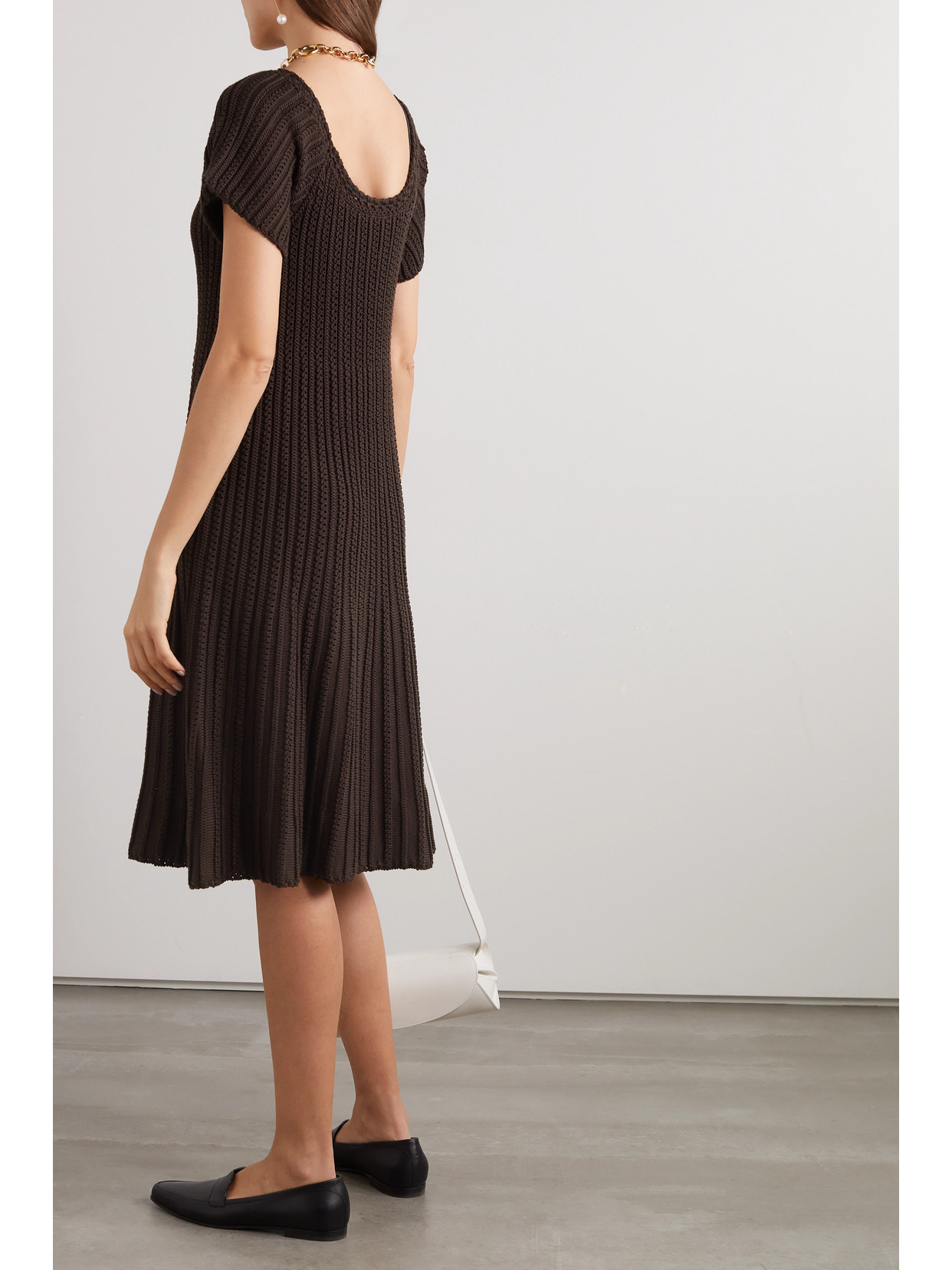 Shop Loro Piana Castellana Crocheted Silk And Cotton-blend Dress In Brown