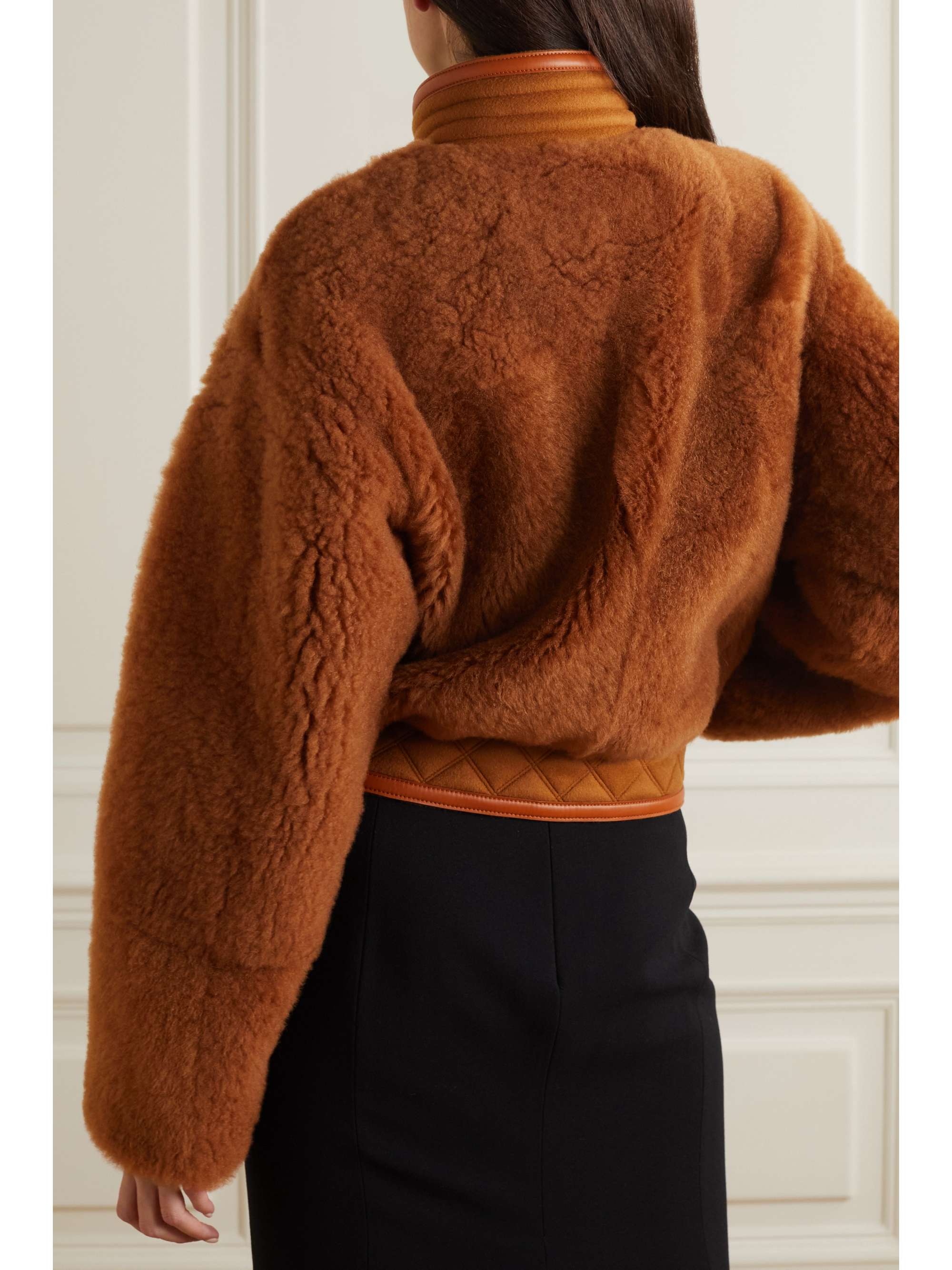 LORO PIANA Leather and quilted cashmere-trimmed shearling jacket