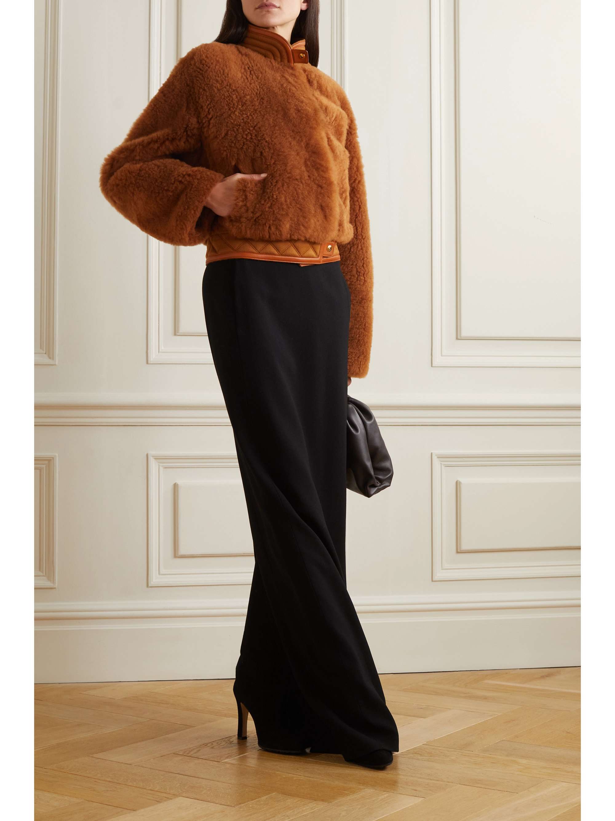 LORO PIANA Leather and quilted cashmere-trimmed shearling jacket