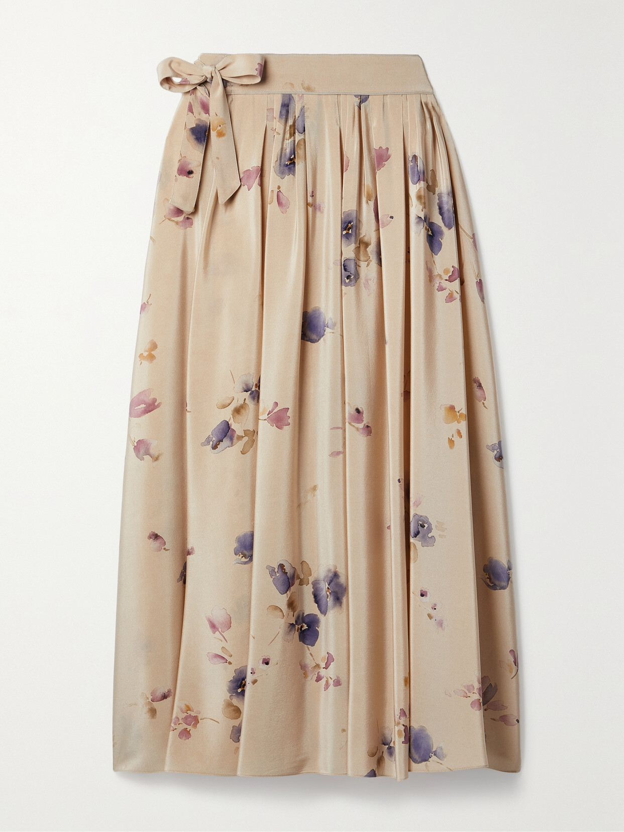 LORO PIANA IRIS PLEATED FLORAL-PRINT SILK CREPE DE CHINE MIDI SKIRT