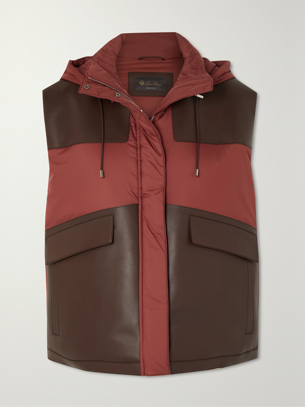 Loro Piana - Hooded Leather-trimmed Padded Shell Vest - Burgundy