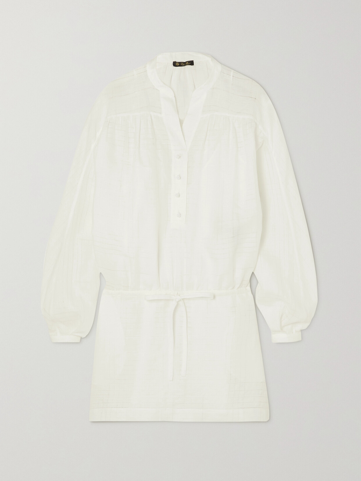 Shop Loro Piana Brita Gathered Pointelle Linen Mini Shirt Dress In White