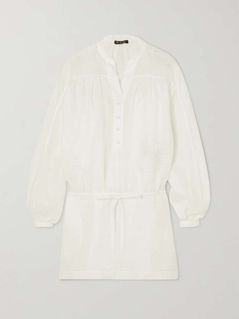 Loro Piana Brita Gathered Pointelle Linen Mini Shirt Dress - x large