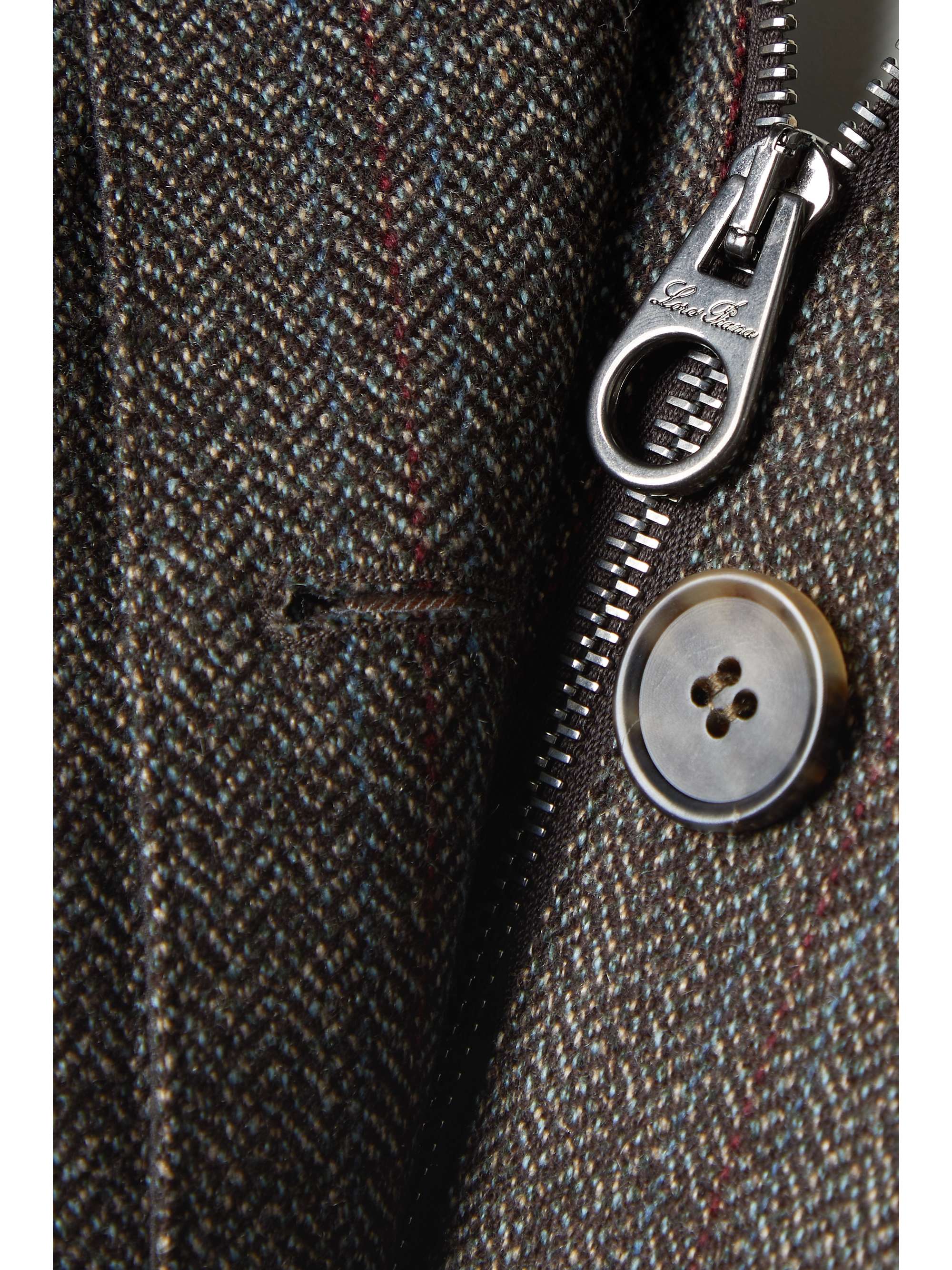 LORO PIANA Iconic Horsey leather-trimmed herringbone cashmere hooded jacket