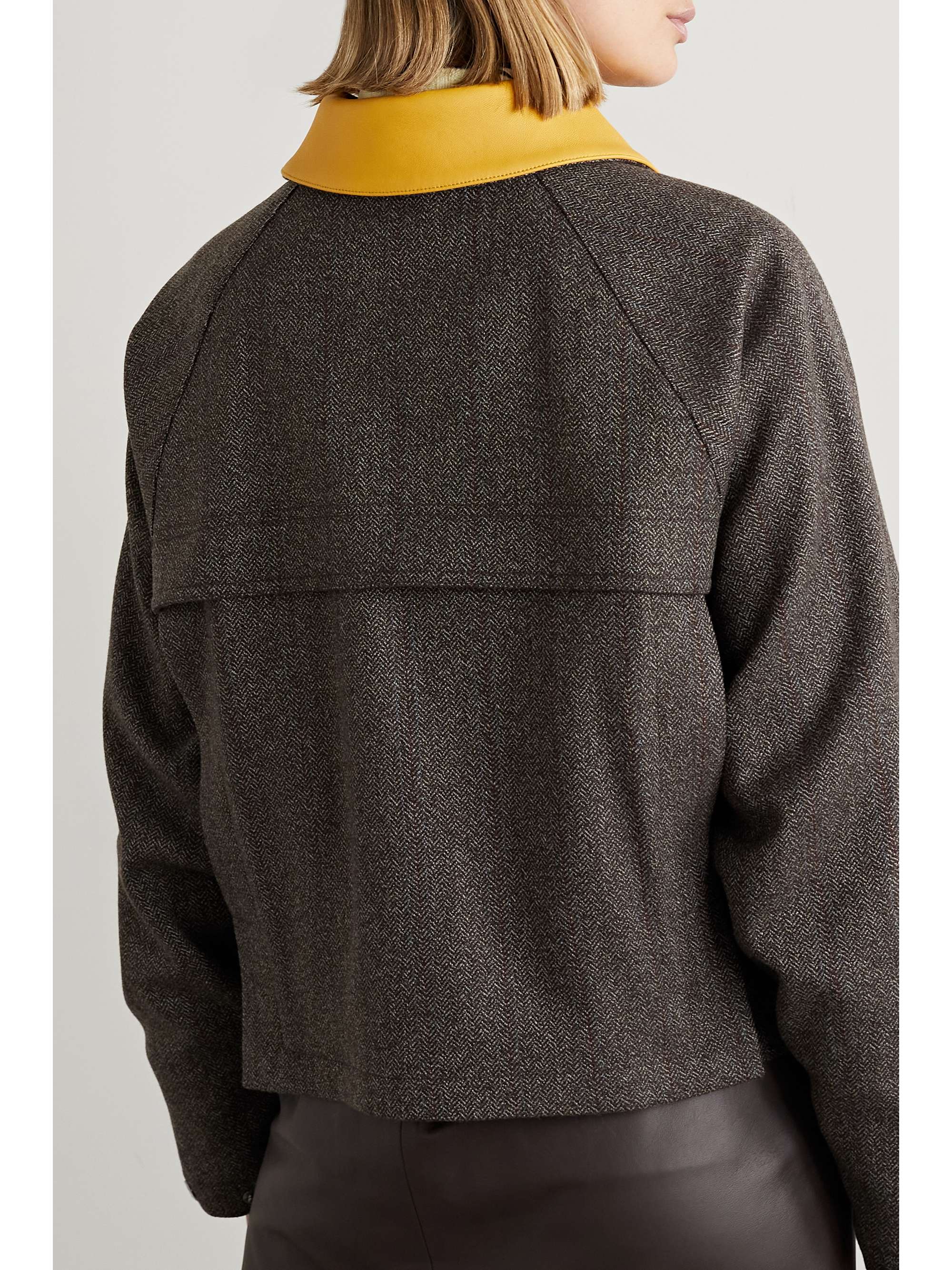 LORO PIANA Iconic Horsey leather-trimmed herringbone cashmere hooded jacket