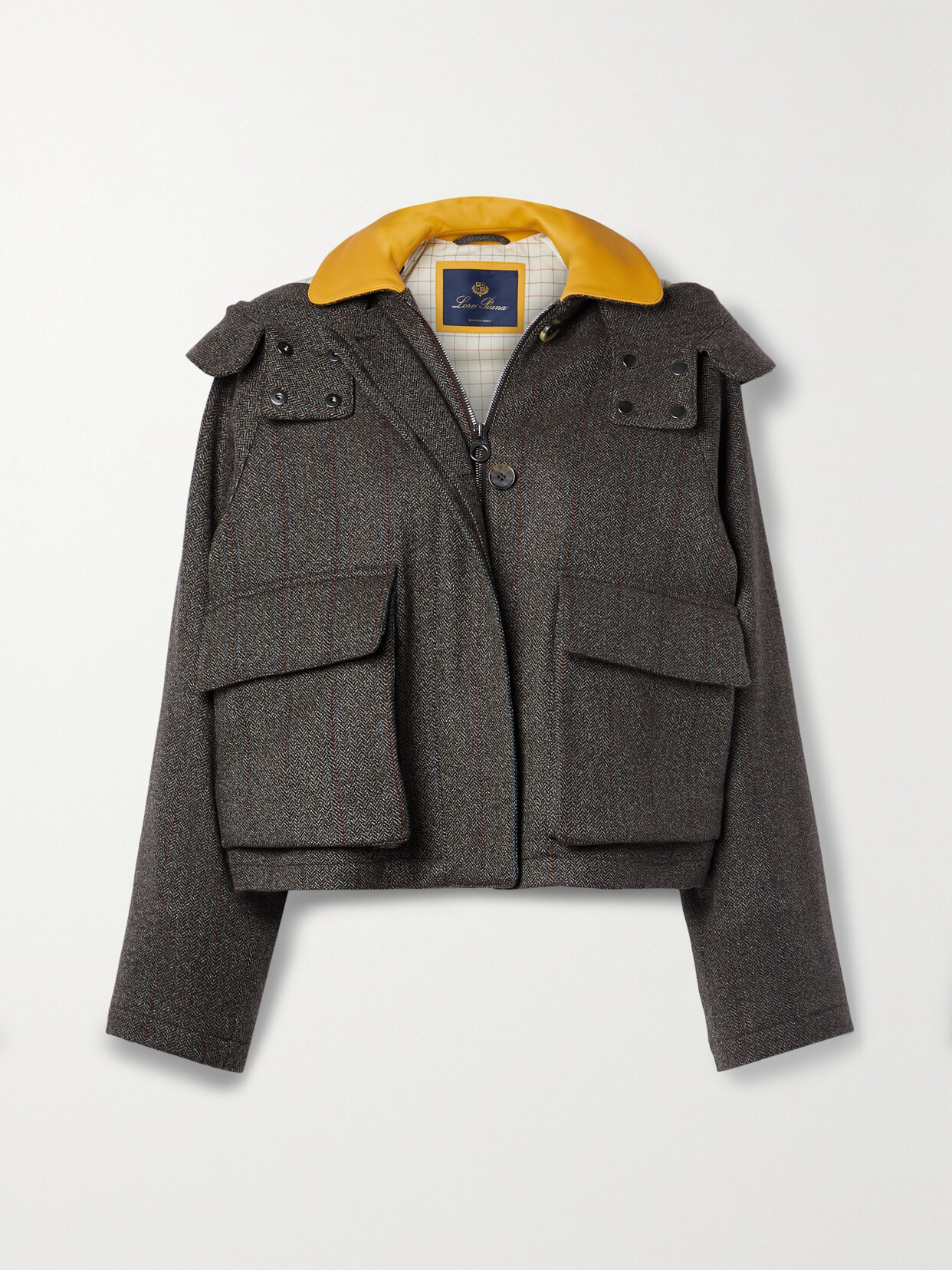 Loro Piana - Iconic Horsey Leather-trimmed Herringbone Cashmere Hooded Jacket - Gray